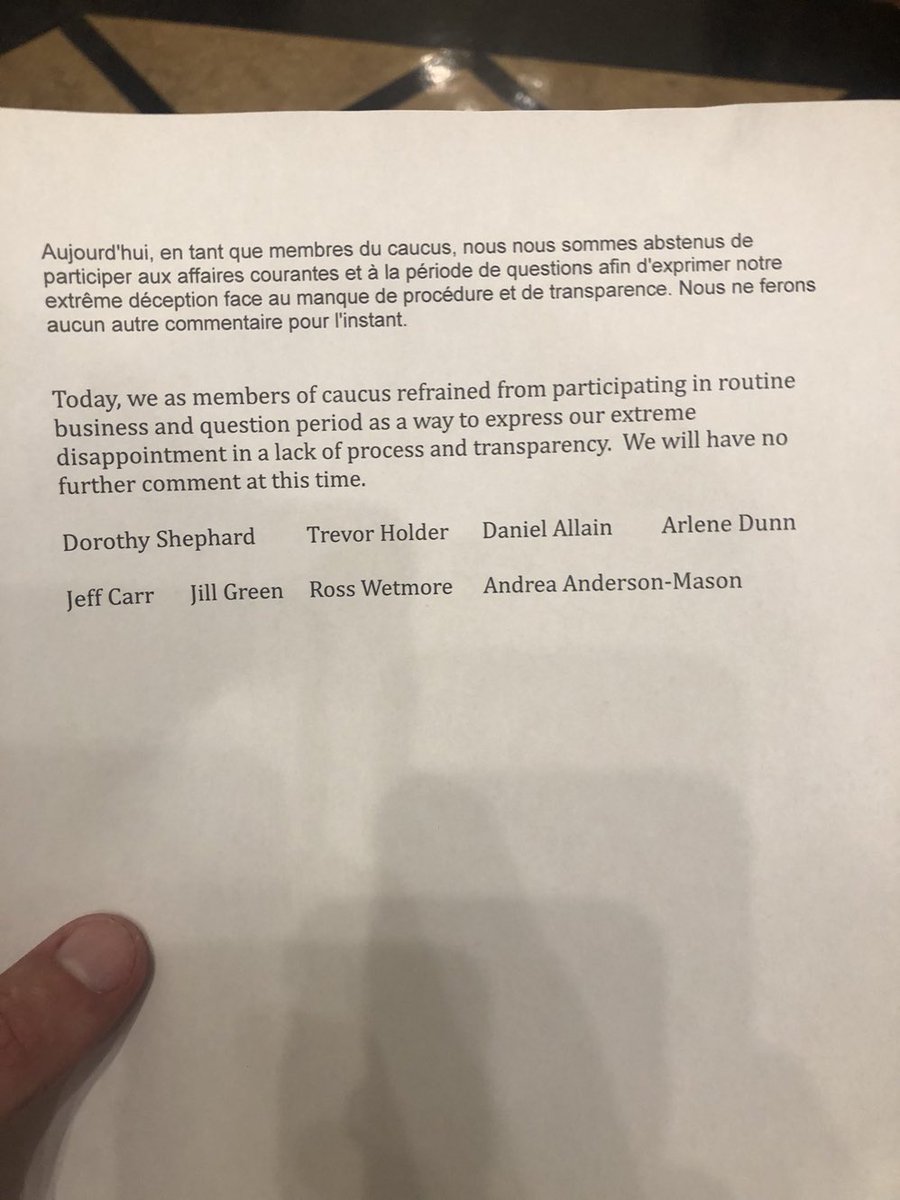Proud of my colleagues.

This letter does not specify Policy 713. 

The centralization of power in the Premier’s home - not even in the eviscerated and overwhelmed Premier’s Office - stretches across many files.

This has to stop. Our government is not a dictatorship.