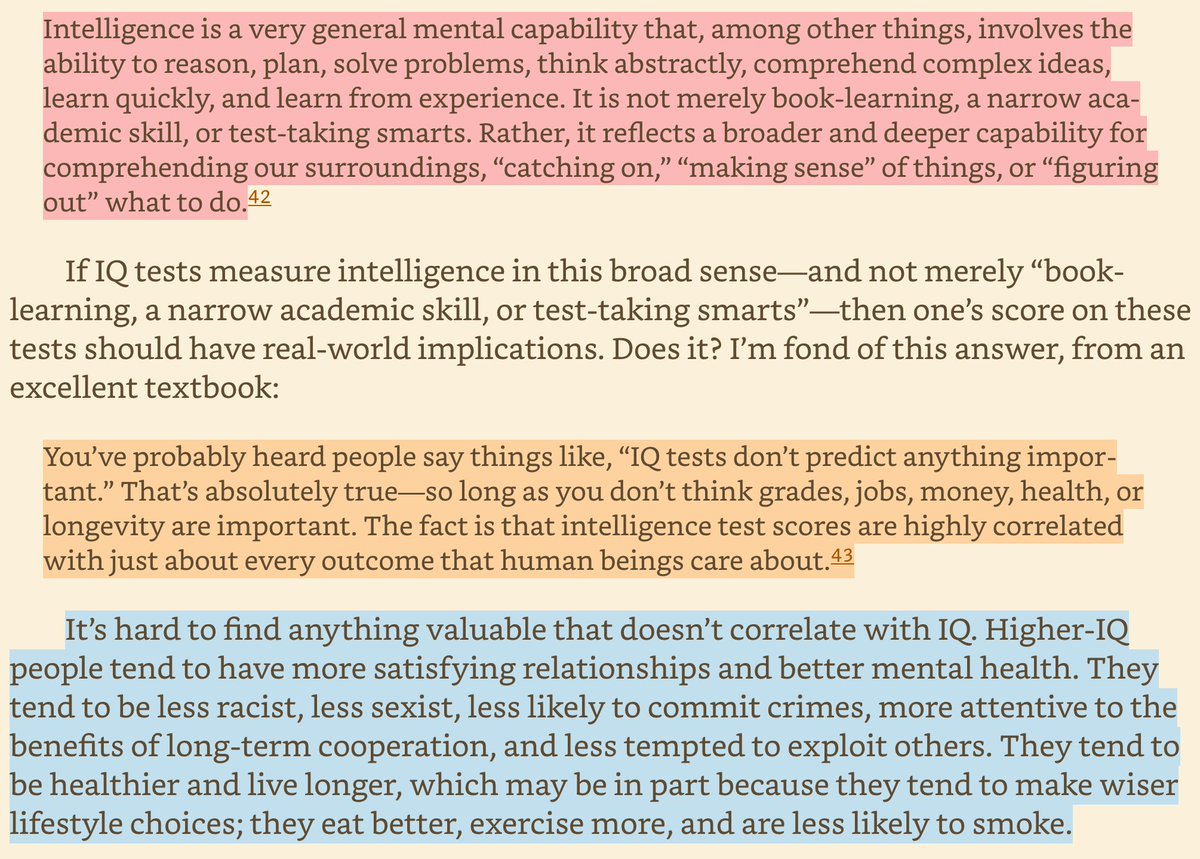 "'IQ tests don’t predict anything important.' That’s absolutely true—so long as you don’t think grades, jobs, money, health, or longevity are important...intelligence test scores are highly correlated with just about every outcome human beings care about" a.co/d/gCSBnJd