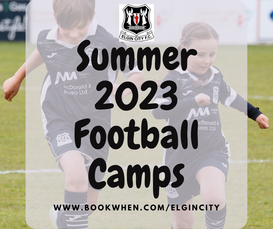 🚨HOLIDAY CAMPS NOW LIVE🚨

Our summer football camps which are open to boys &amp; girls of all abilities are now available to book.

Please visit bookwhen.com/elgincity to book your space.