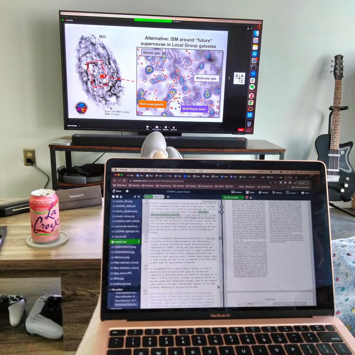 Attending the last day of #AAS242 from home. Simultaneously watching talks and working on writing a paper. #postdoc