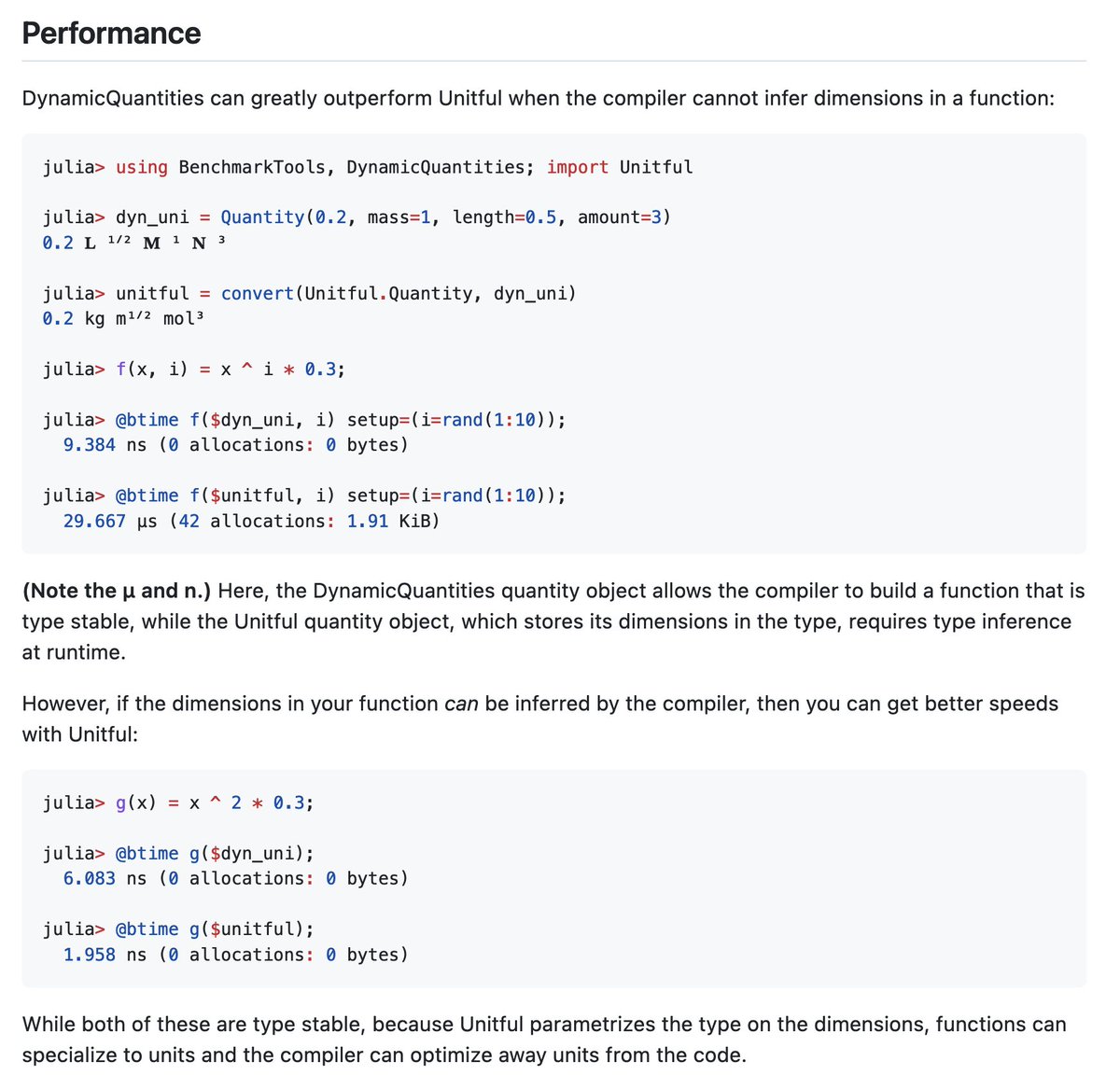 📢 New package: DynamicQuantities.jl!

=> defines a type-stable struct for physical quantities, storing physical dimensions as *values* rather than parametric types – which can sometimes greatly improve speed.

GitHub: github.com/SymbolicML/Dyn…
Announcement: discourse.julialang.org/t/ann-dynamicq…