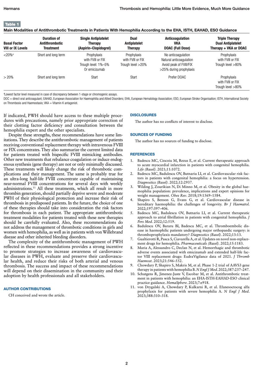 The use of antithrombotic drugs in #hemophilia guidance document has been published with an accompanying commentary by <a href="/HermansCedric/">Cedric Hermans, MD, FRCP (Lon, Edin), PhD</a> in the journal <a href="/Hemasphere_EHA/">HemaSphere Journal (IF = 14.6)</a>. tinyurl.com/72jss9m3 <a href="/EAHADnews/">EAHAD</a> <a href="/EHC_Haemophilia/">EHC_Haemophilia</a> <a href="/isth/">ISTH</a>
