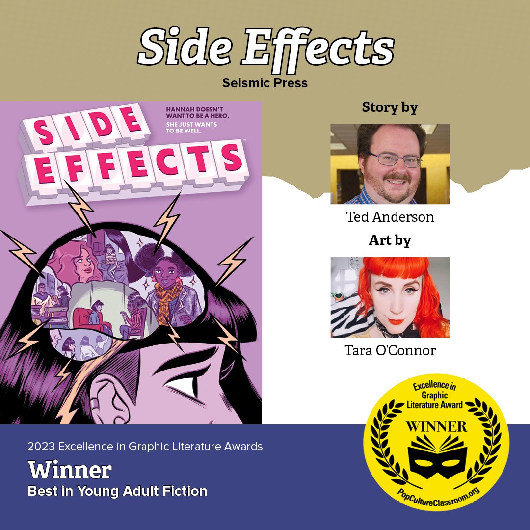 Pop Culture Classroom (@popclassroom) on Twitter photo Side Effects by <a href="/TedlyAnderson/">Ted Anderson - Trans Rights - BLM - ACAB 🐀</a> and <a href="/TaraOComics/">Tara O'Connor 💬</a> (@SeismicPress / @aftershockcomics) is this year’s Excellence in Graphic Literature Awards Winner for Best in Middle Grade — Fiction!
#EGL Awards #YAFiction Side Effects by <a href="/TedlyAnderson/">Ted Anderson - Trans Rights - BLM - ACAB 🐀</a> and <a href="/TaraOComics/">Tara O'Connor 💬</a> (@SeismicPress / @aftershockcomics) is this year’s Excellence in Graphic Literature Awards Winner for Best in Middle Grade — Fiction!
#EGL Awards #YAFiction