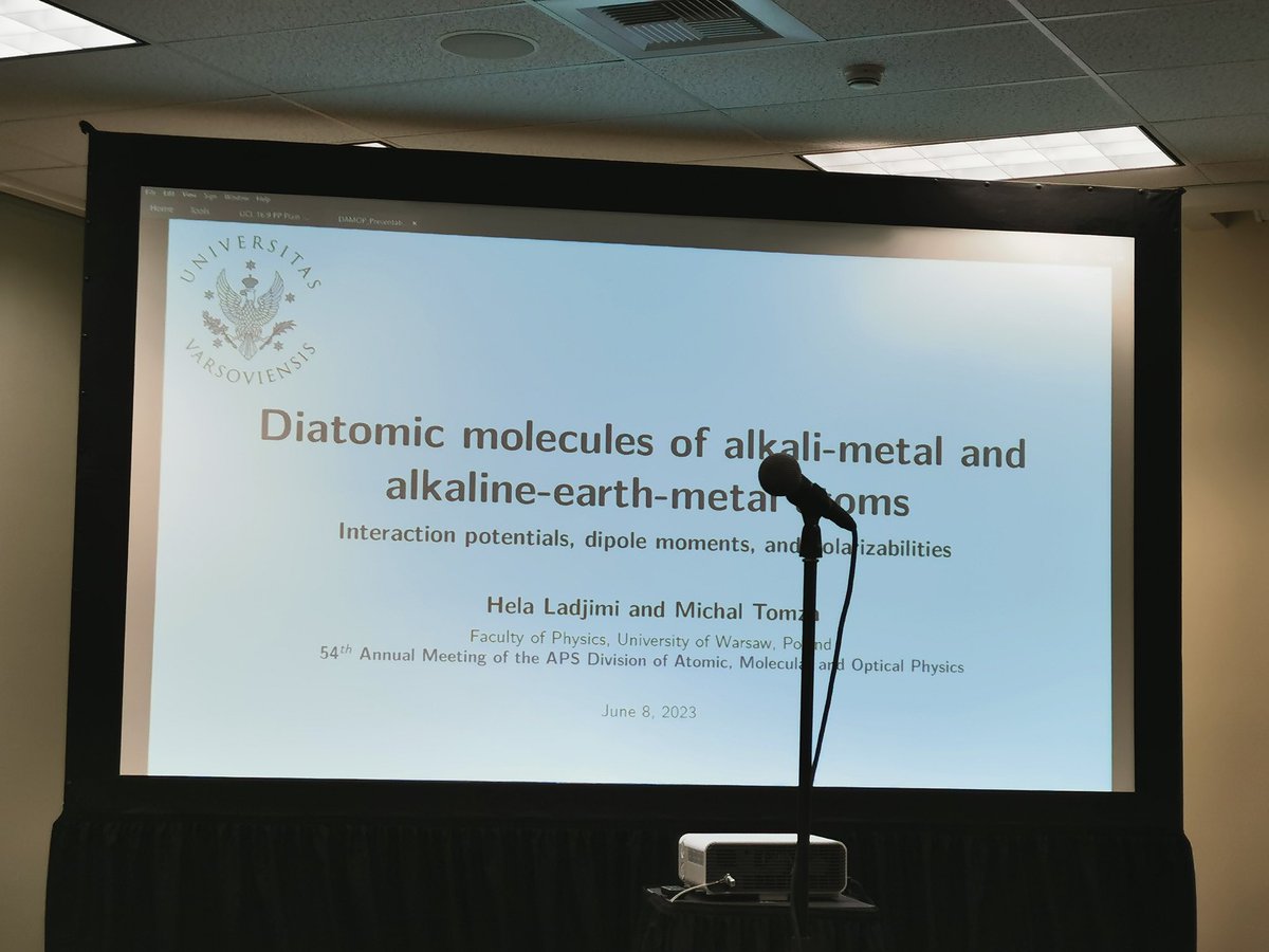 Our postdoc Dr. Hela Ladjimi <a href="/LadjimiHela/">Hela Ladjimi</a> presents her results on "Diatomic molecules of alkali-metal and alkaline-earth-metal atoms: interaction potentials, dipole moments, and polarizabilities" at 54th Annual Meeting of the Division of AMO Physics @APSMeetings <a href="/APSphysics/">American Physical Society</a>