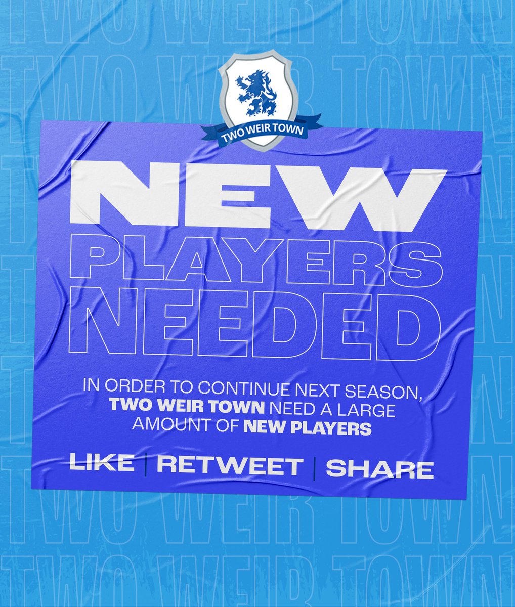 TwoWeir's tweet image. 🚨TWO WEIR TOWN NEEDS YOUR HELP🚨 In order to continue next season we need as many new players to join as possible after a great campaign last season. Please share this post, and if you’re interested either DM us or call Nick at 07827544438. Hopefully see you in a few months🤞💪