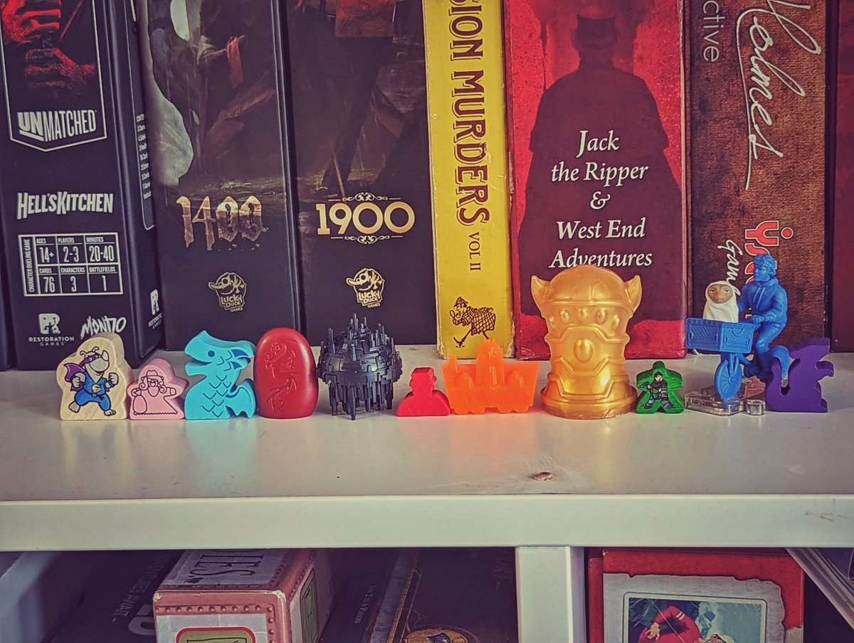 MeeplePerk's tweet photo. Everyone is welcome at our table and that's why we chose to recreate the Progress Pride Flag in player pieces! Happy Pride Month to our rainbow family 🏳️‍🌈🌈!

We'll also give a crisp high five to anyone who can name all the games these pieces came from!

#PrideMonth #boardgames https://t.co/jZloP2zgoD