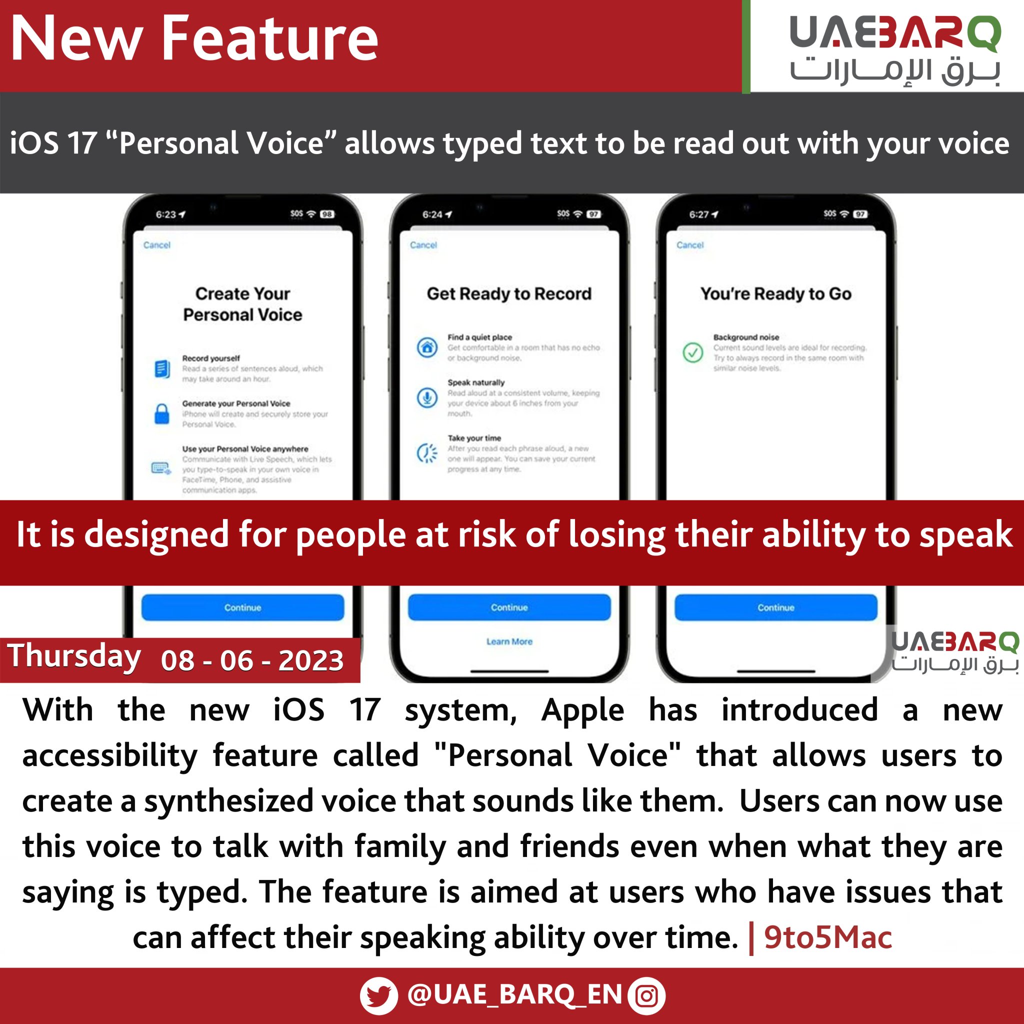 UAE BARQ on Twitter "iOS17 “Personal Voice” allows typed text to be read out with your voice