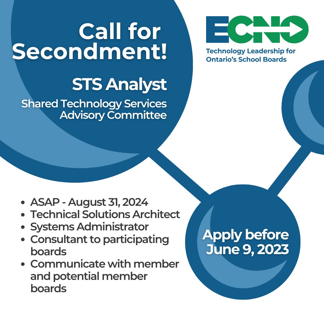 We're looking to fill the position of STS Analyst through secondment arrangements with school boards to support the day-to-day operations of the Shared Technology Services Project! Think you might be right for the job? Apply no later than Friday, June 9! shorturl.at/afsZ2