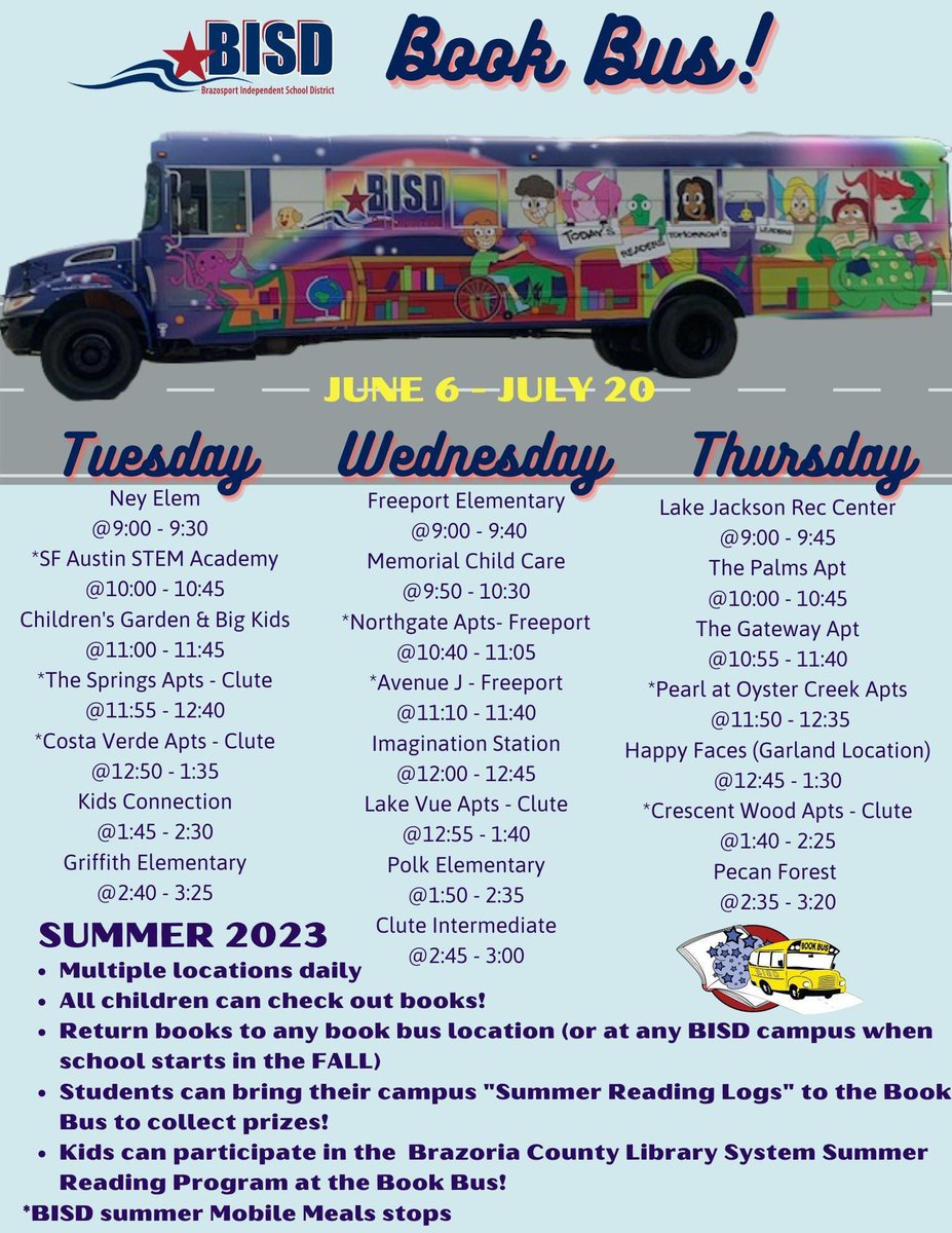 DannyMassey44's tweet photo. Check out our @BrazosportISD Book Bus at a location near you. #Read20 #Literacy https://t.co/hngea1349J