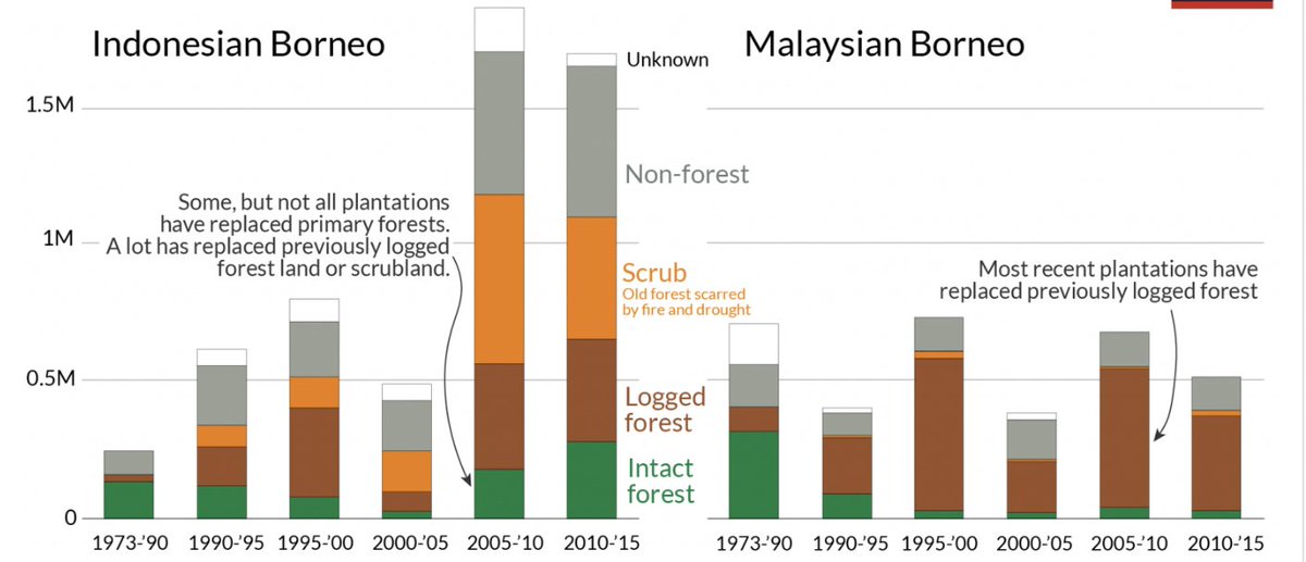 KHWRITING60's tweet photo. About 20% of palm oil plantations were directly converted from intact forests. This means that palm oil plantations are the biggest player against the habitat loss of orangutans, and for deforestation in Southeastern countries like Indonesia and Malaysia in general. #39canimals https://t.co/IR94UQnN7n