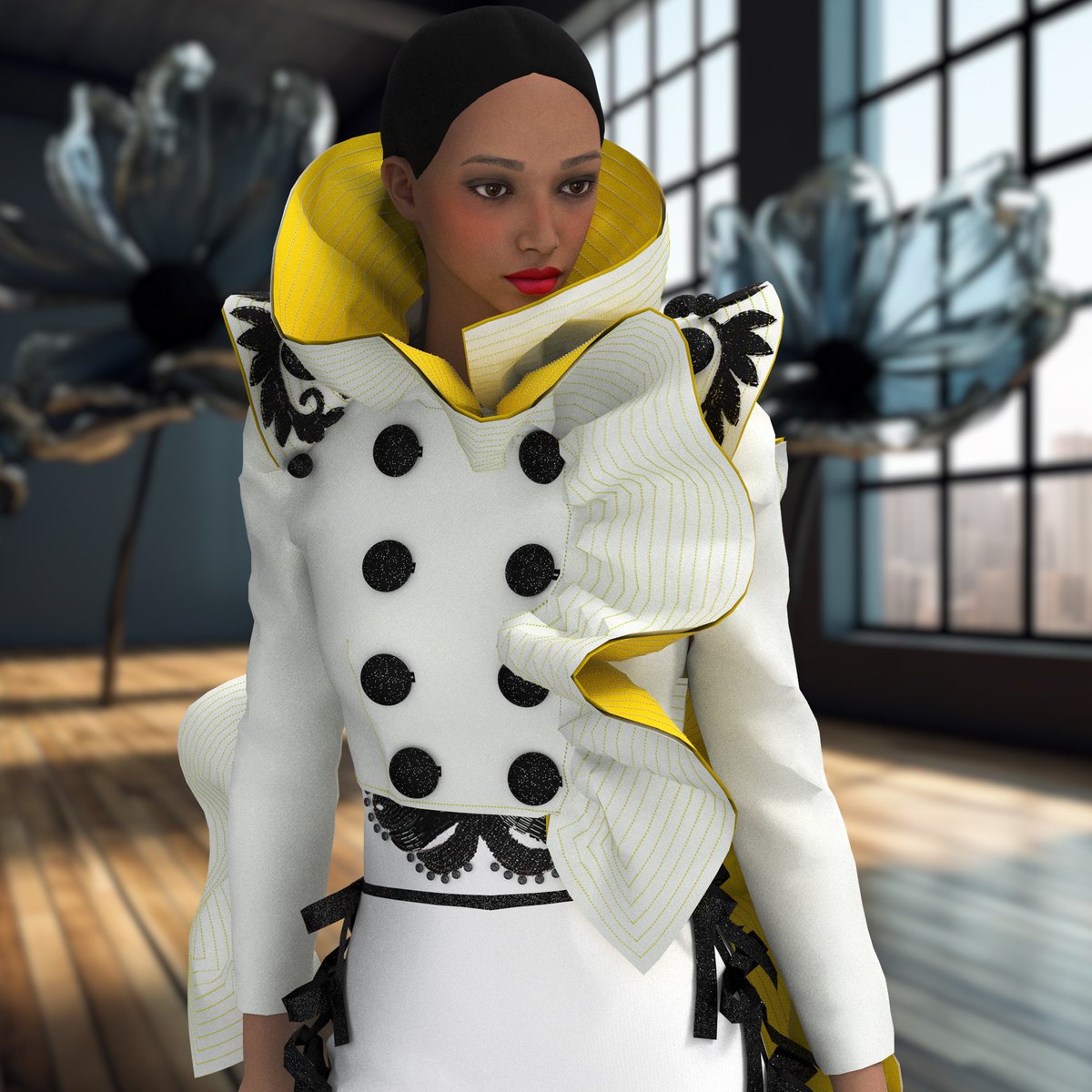 3DCSTUDIOx's tweet image. Diseño para Rookies Awards 2023. @TheRookiesCO
Pantalon ancho con lacitos en los costados y chaqueta corta con bordados y volantes. 🤍
Diseñado en #clo3d, fondos diseñados con #midjourney
#moda3d #Diseñodemoda3D #3dworld #3dmoda #3dstyle #3dart #3dfashion #3dartist #fashiondesign