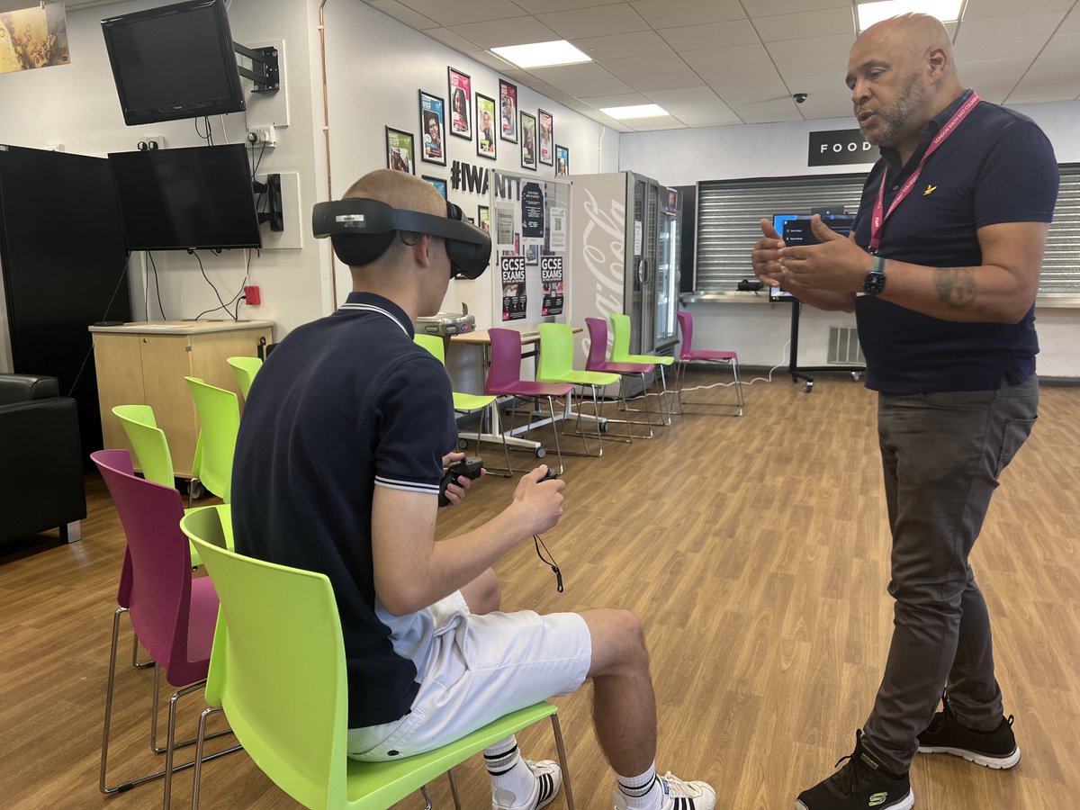 Future students getting a chance to try out our new Virtual Reality headsets showing Green skills opportunities funded through the  DFE <a href="/educationgovuk/">Department for Education</a> strategic development fund. <a href="/Techembrace/">Techembrace</a>