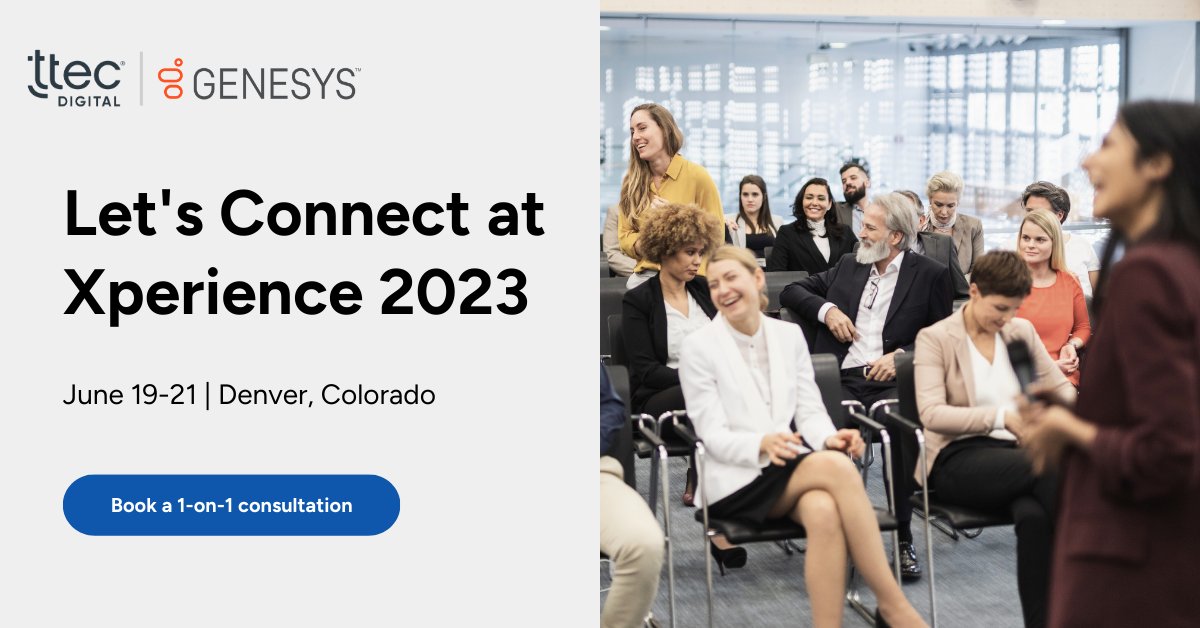 TTECDigital's tweet photo. Visit us on June 19-21 in booth P2 to meet our experts & get bold, new approaches to help you deliver personalized CX in your contact center.
Register: https://t.co/sweBW8sSVR
Find us & book a 1:1 consultation: https://t.co/LMZYaPHP8W
@Genesys #Xperience23 #Genesys #TTECDigital https://t.co/epNA8tObuH