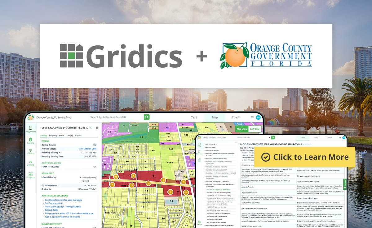 Gridics LLC announced a new partnership with <a href="/OrangeCoFL/">Orange County FL</a> to adopt the <a href="/Gridicsre/">Gridics</a> municipal #zoning intelligence platform.gridics.com/blog
