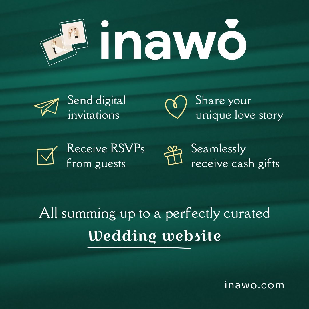 Make your wedding special with Inawo.com, a wedding companion for your big day💍

#weddingwebsite
#weddingplanning
#weddingideas