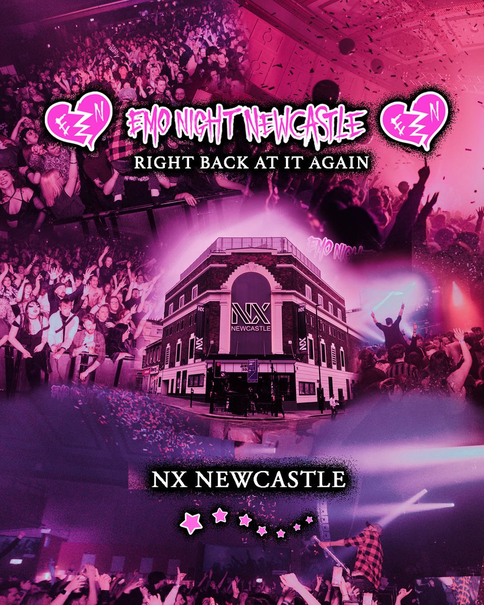 NXNewcastle (@nxnewcastle) on Twitter photo Right back at it again 💔
<a href="/rise_newcastle/">RISE Newcastle</a> presents that EMO NIGHT Newcastle back at NX.
Penned for September 22nd.
Tickets are live NOW via <a href="/TicketWebUK/">TicketWeb UK 🤘</a> w/ the first tier priced at £5 pp.
#NX #Rise #EmoNight #Newcastle Right back at it again 💔
<a href="/rise_newcastle/">RISE Newcastle</a> presents that EMO NIGHT Newcastle back at NX.
Penned for September 22nd.
Tickets are live NOW via <a href="/TicketWebUK/">TicketWeb UK 🤘</a> w/ the first tier priced at £5 pp.
#NX #Rise #EmoNight #Newcastle