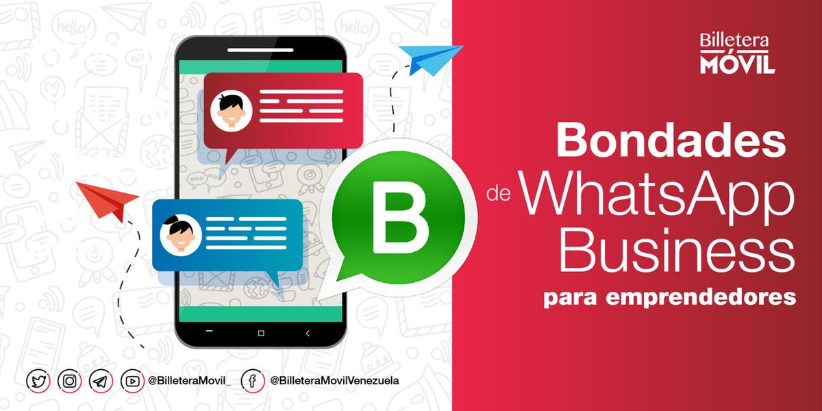 Esta semana en nuestro canal Telegram t.me/billeteramovil… te presentamos cinco bondades del Whatsapp Business, una herramienta muy popular y utilizada tanto por grandes empresas como por pequeños emprendedores, ya que garantiza una comunicación más fluida con sus clientes.