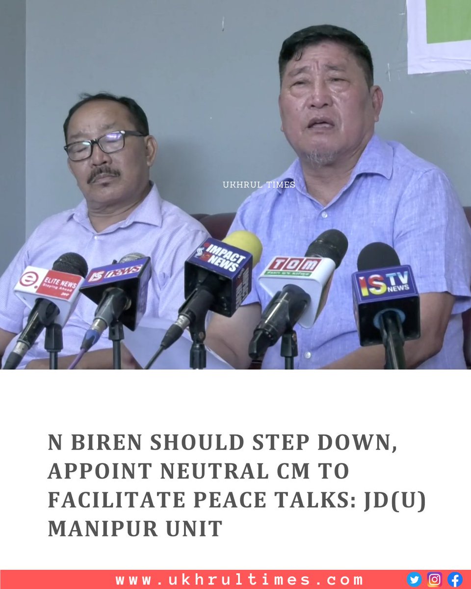 #Imphal: Negotiation and talks for restoration of peace can happen after appointing a neutral Chief Minister in Manipur, Janata Dal (United) #Manipur spokesperson Samuel Jendai said; Chief Minister #NBirenSingh should step down to pave way to facilitate peace talks between…