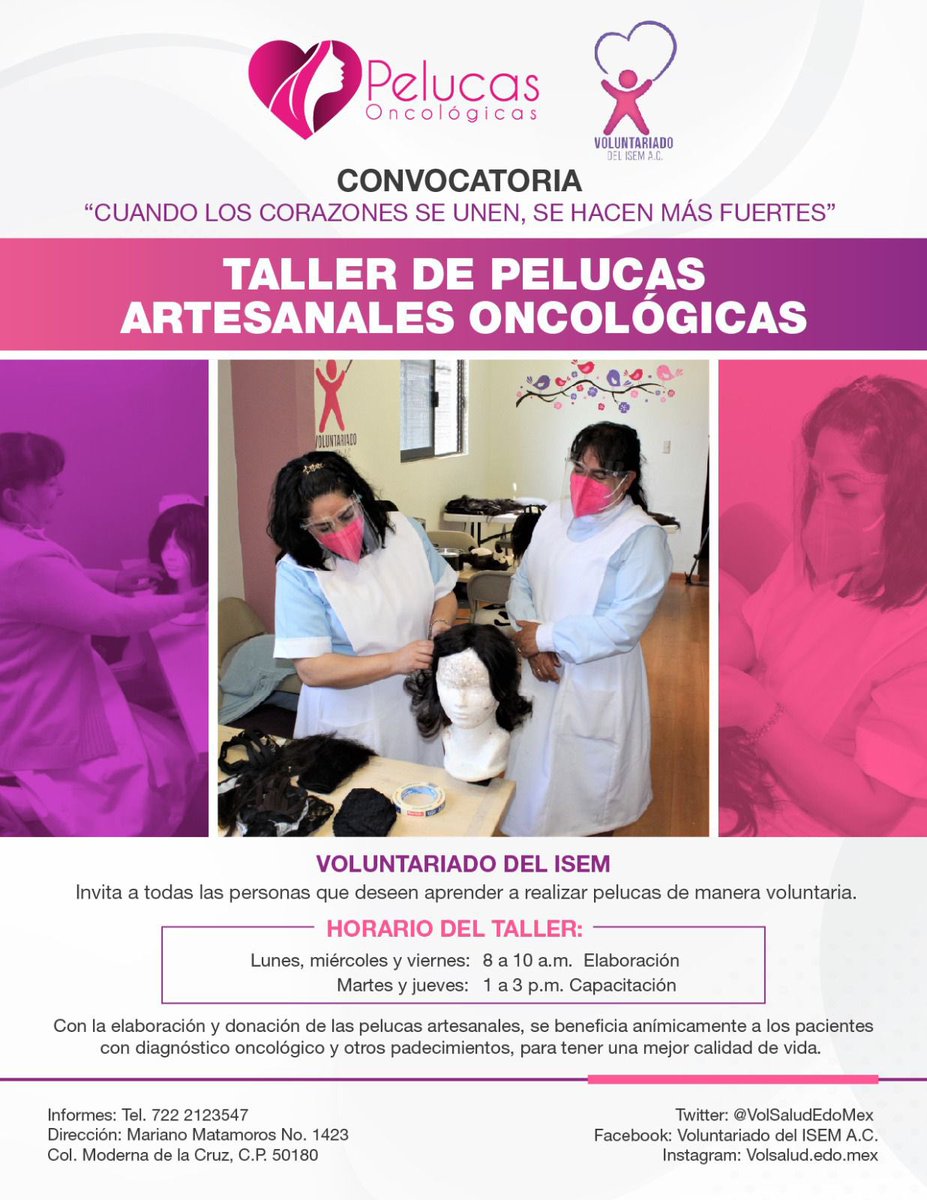 Los regalos más maravillosos son los que vienen del alma.

Te invitamos a unirte como #Voluntario en nuestro Banco-Taller de Pelucas oncológicas  artesanales. #TrabajamosConElCorazón 💕