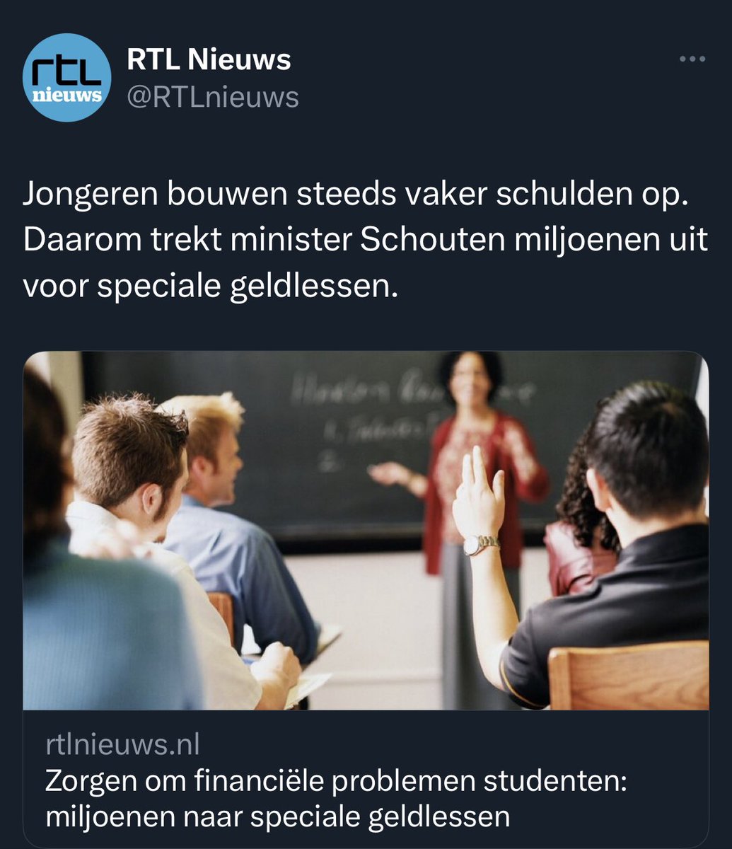 Eerst de basisbeurs weghalen, de huizenmarkt slopen en jongeren dagelijks gek maken met staatsgesubsidieerde gokreclames, om ze vervolgens te leren hoe ze met die schulden om kunnen gaan. 🥲