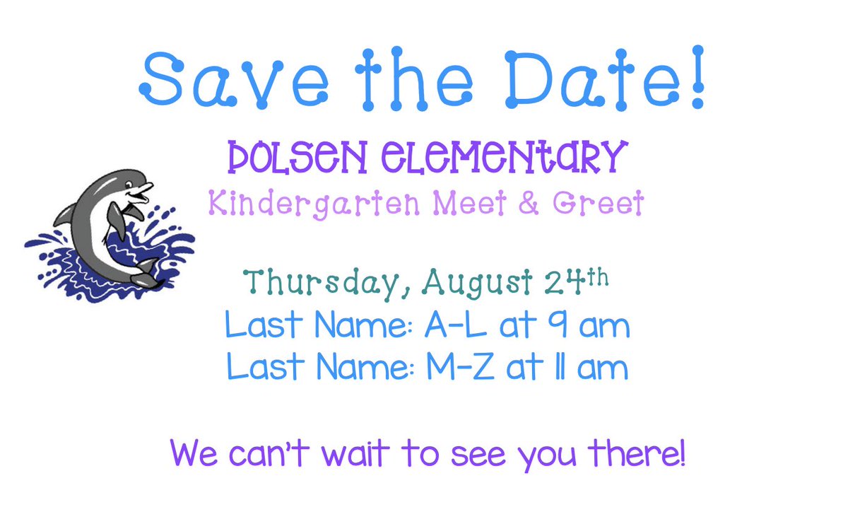 Incoming Dolsen Kindergarteners, please save the date!! We can’t wait to meet you in August! <a href="/SLCSDolsen/">Dolsen Elementary</a> <a href="/MrsZerbo/">Mrs. Zerbo</a> <a href="/MrsKauserud/">Mrs. Kauserud</a>