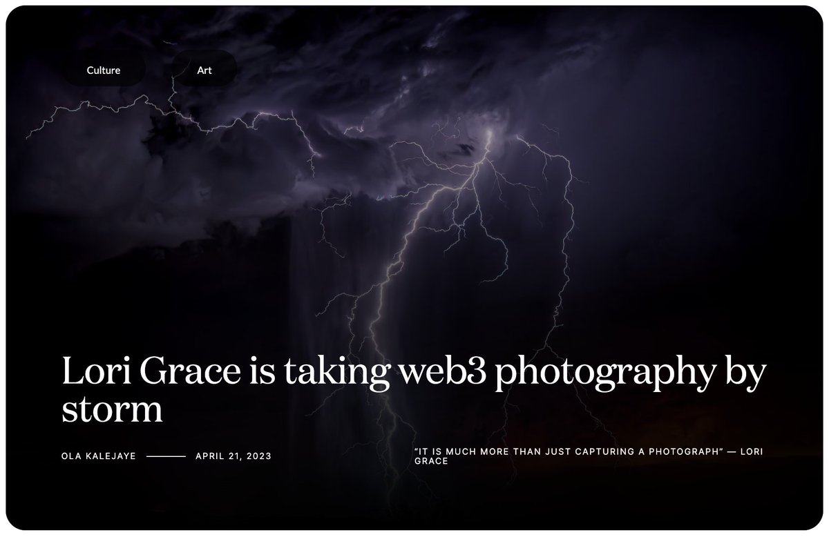 🌩️ @lorigraceaz is taking web3 photography by storm.

The storm chaser has always had a penchant for extreme weather — one that didn't subside even after being struck by lightning ⚡️

But how did she go from photographing her family to making 50 eth from her formidable photos?
