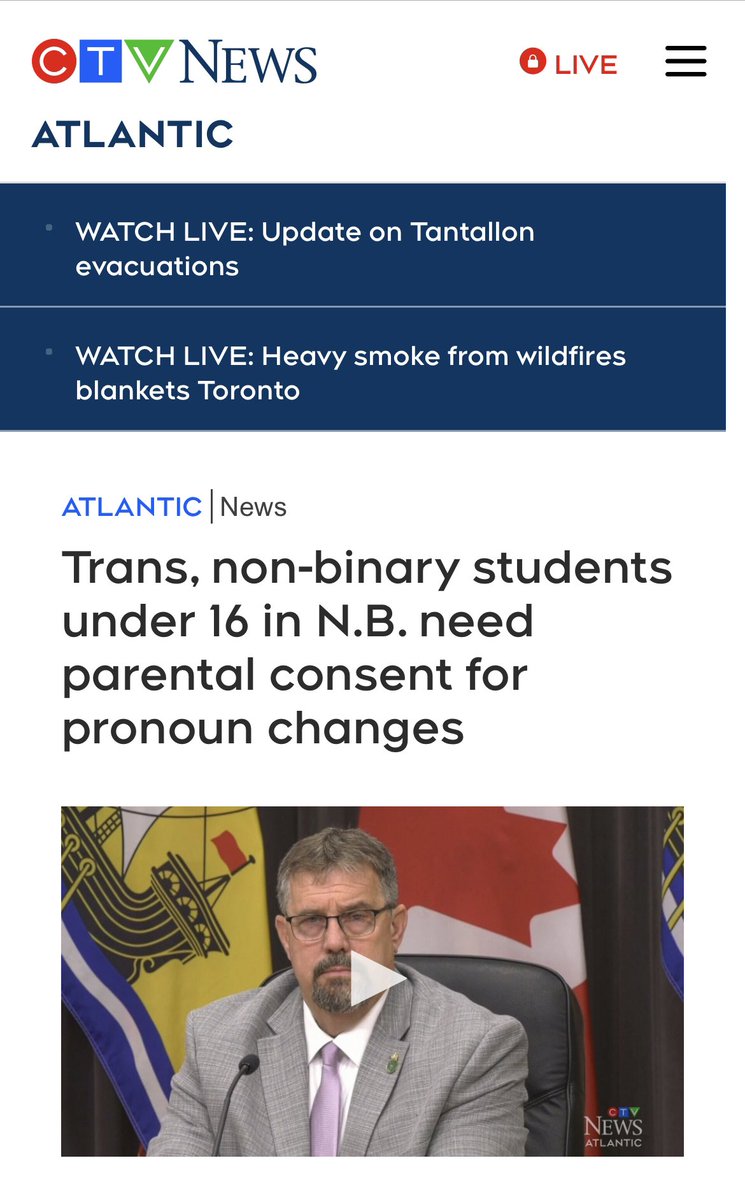 It would appear that anti-trans policies are starting to spread to Canada. New Brunswick education minister makes it so that trans youth under 16 must put themselves to their parents if they want to go by new names or pronouns.