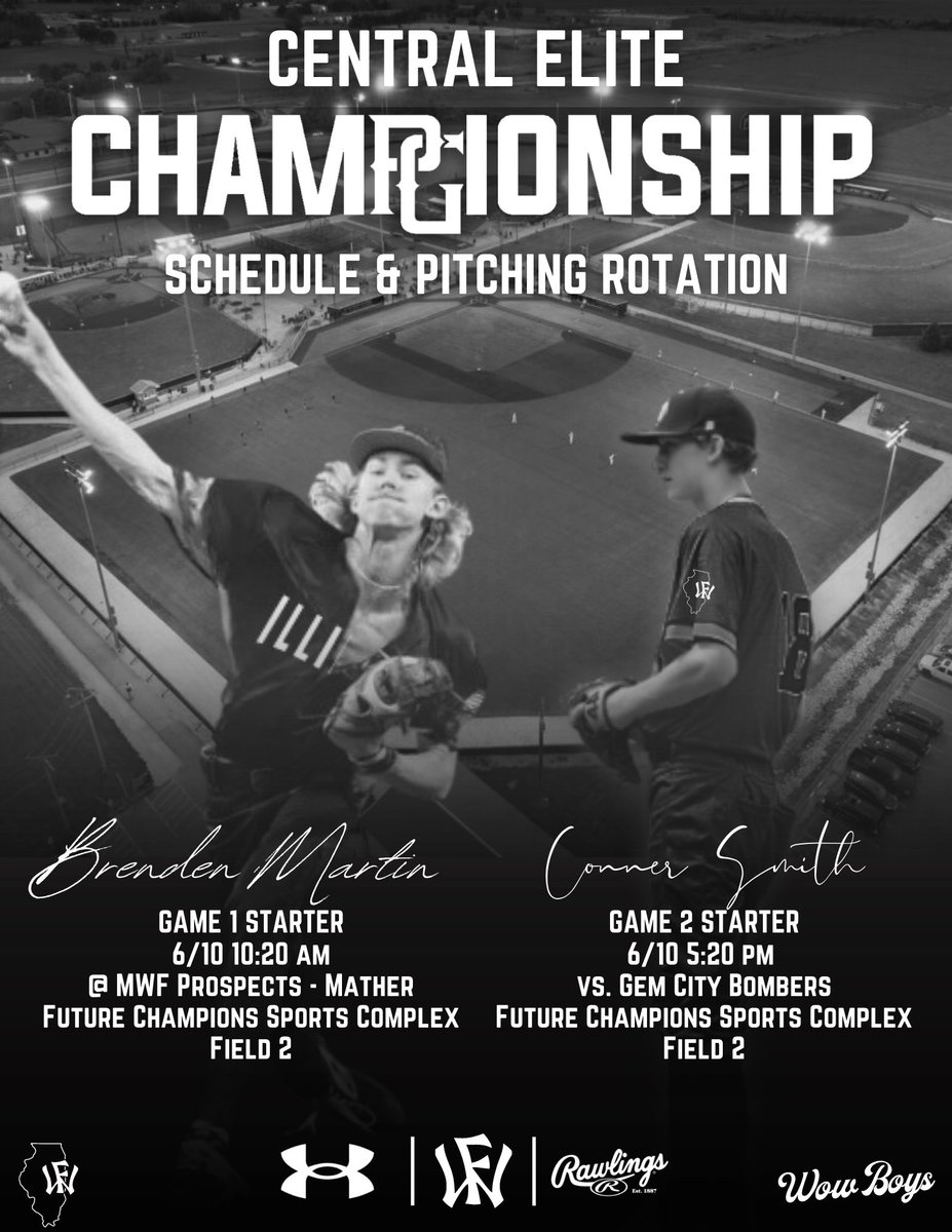 <a href="/PG_Illinois/">Perfect Game Illinois</a> Central Elite Championship Schedule &amp; Pitching Rotation⬇️😎💪

Gm 1: <a href="/brenden2024/">Brenden Lee Martin-Triton College Committed</a> vs. <a href="/MFProspects2024/">Midwest Future Prospects ‘24 - Mather</a>

Gm 2: <a href="/ConnerSmith0618/">Conner Smith</a> vs. <a href="/gemcitybombers/">Gem City Bombers</a> 17U

<a href="/WowFactor_IL/">Wow Factor Illinois</a>