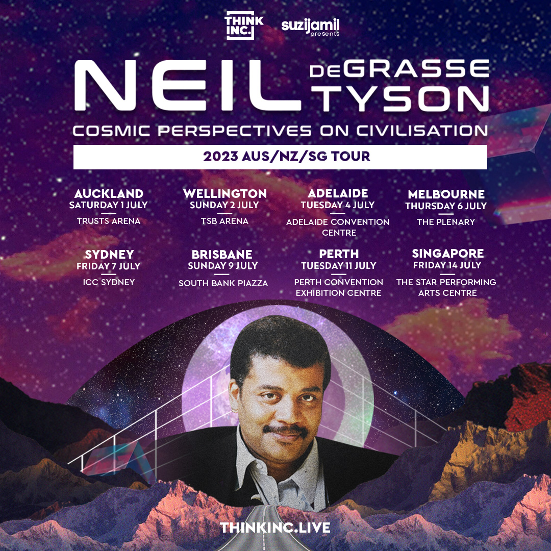 thinkincAU's tweet photo. Mark your calendars for an incredible journey with @neiltyson as he travels to 8 destinations NEXT MONTH! Get ready to explore the mysteries of the universe with the legendary astrophysicist himself. Here are the dates and venues you can't afford to miss:
https://t.co/ftF7UHrAEa https://t.co/T1NfUxVdwP