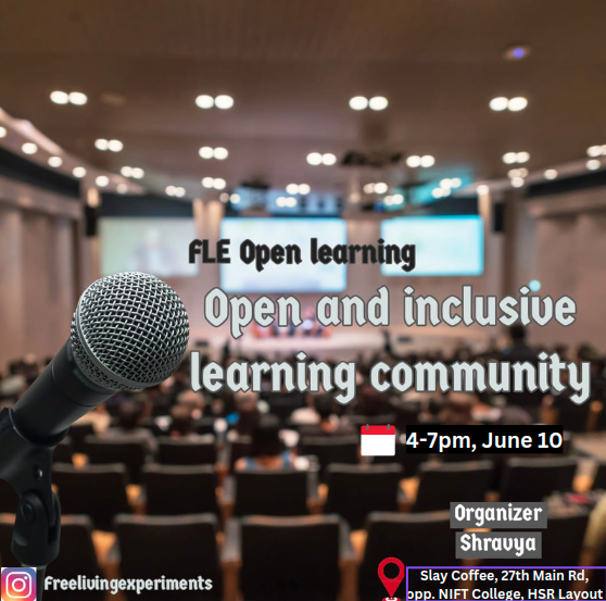 FreeLivingExpts's tweet photo. **New!! FLE is expanding to HSR Layout! We're hosting our 1st events at @drinkslaycoffee HSR layout on June 10 &amp; 11, 4-7 pm.  Find more details &amp; RSVP here:  https://t.co/udBfEwNQWa #Bangaloreevents #Inclusion #opencommunity #networking #learning #Bangalore #bangalorecommunities https://t.co/5qEdLZzwAN