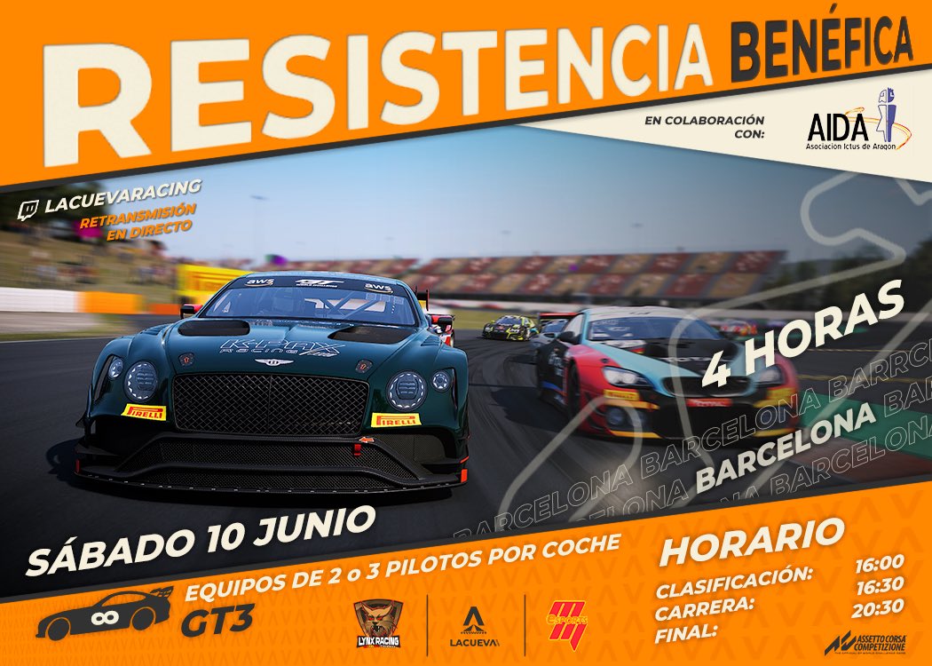 Últimas horas para apuntarse !!!

Carrera benéfica para apoyar a la asociación AIDA , <a href="/lacueva_racing/">LaCueva racing</a> <a href="/MotorsMaranello/">Maranello Motors eSports</a> <a href="/LynxRacingSpain/">Lynx Racing Spain Team</a> 

discord.gg/fQ9ZevAxfp