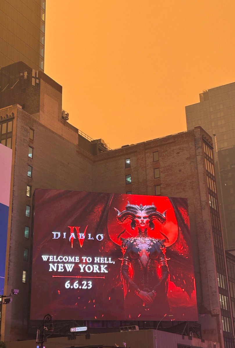 bokehinc's tweet photo. Okay @Diablo @Blizzard_Ent, I think this NYC activation has gone on long enough. Ya'll can turn it off 🌆👿 #DiabloIV #NYC #NYCsmoke https://t.co/KH886fSMIM