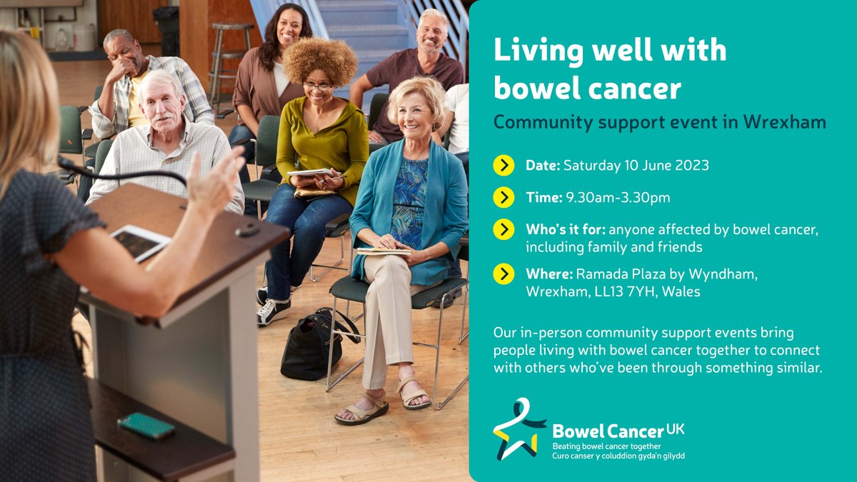 📢 Come to our in-person support event in #Wrexham, Wales. Throughout the day, we’ll be talking about:
☑️ the effects of treatment
☑️ emotional wellbeing
☑️ living well with a stoma
☑️ eating well
☑️ keeping active

Join 👇
bowelcanceruk.org.uk/how-we-can-hel…