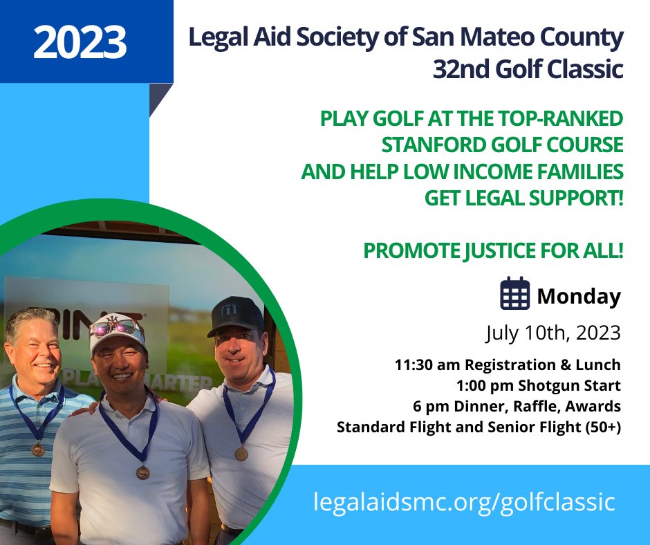There's still time to register for the Legal Aid SMC Golf Classic! Play golf with friends, family, and associates at the Stanford Golf Course. Learn more and register today at legalaidsmc.org/golfclassic