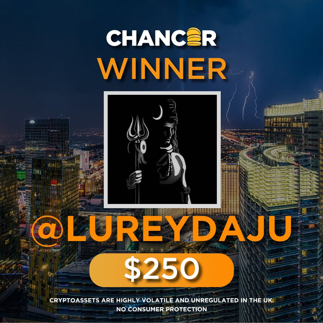 ⚡️🎰Congratulations @LureyDaju for winning $250 in our Twitter competition🎰⚡️

It pays to take a chance👀🤑

🔔Make sure to turn on notifications so you don't miss our upcoming competitions, one may be coming sooner than you think🔔

🔗Follow us: linktr.ee/chancerproject