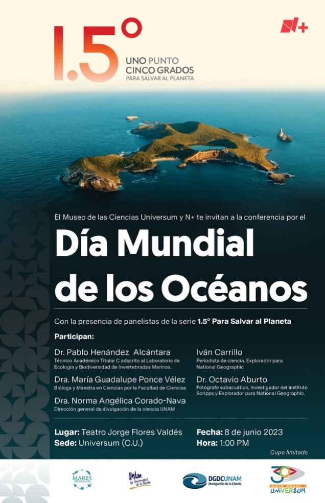 Este jueves 8 de junio, únete al evento del Tour @1punto5grados en el @UniversumMuseo, hoy se  celebra el #DíadelosOcéanos,  el @IcmlUnam y explica cómo contribuir a la protección de nuestros mares.