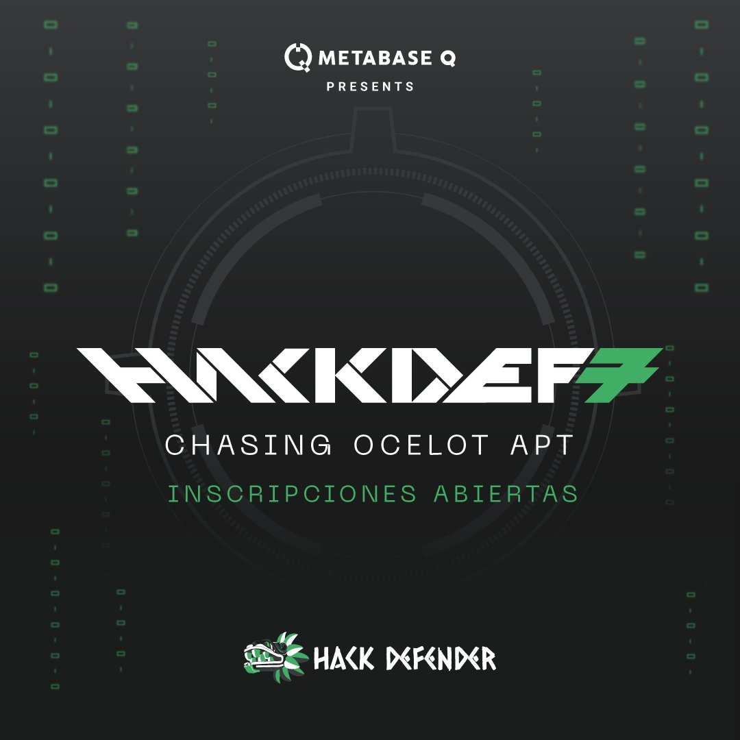 ¡No te pierdas Hackdef7, la competencia inter colegial tipo Capture the Flag (CTF) más emocionante! Inscripciones abiertas desde el 1 de junio. ¡Regístrate ahora en metabaseq.com/es/hackdef-07 y demuestra tus habilidades en ciberseguridad! #HackDef7 #CaptureTheFlag