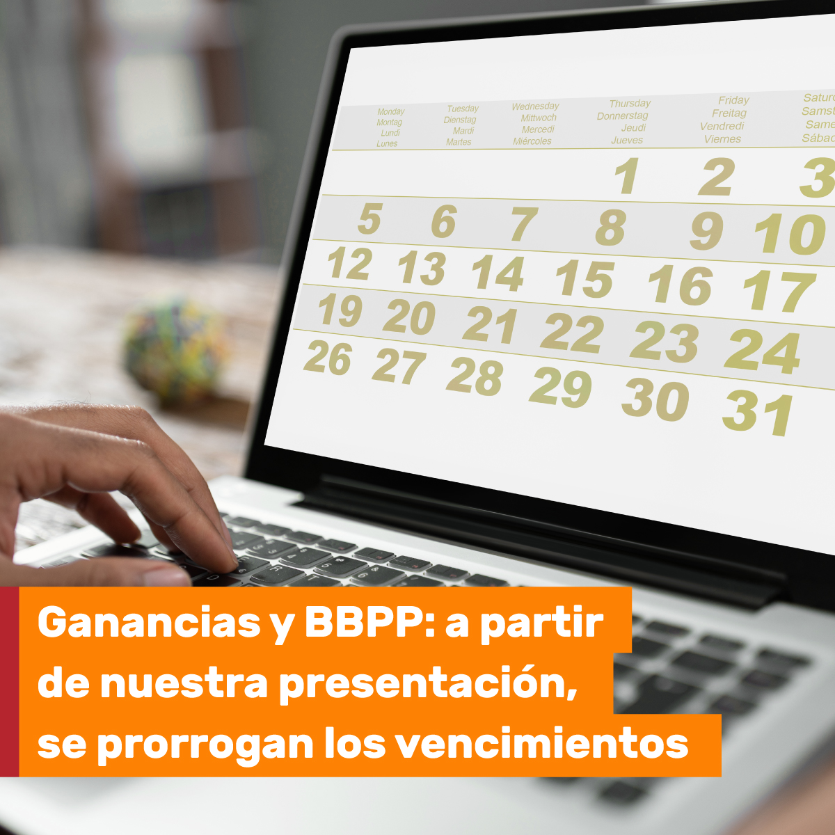 📢Tras nuestra gestión, se prorrogan los plazos de las DDJJ de IIGG y BBPP, siendo las nuevas fechas para la presentación y pago respectivamente; de acuerdo a la terminación de CUIT:
0, 1, 2 y 3: 22/6 y 23/6
4, 5 y 6: 23/6 y 26/6
7, 8 y 9: 26/6 y 28/6 

🔜 bit.ly/42vhtDF
