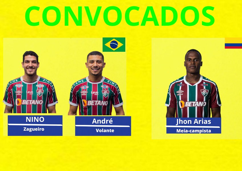 TheBigFlu09's tweet photo. 📰OFICIAL: Jogadores do Fluminense foram convocados para suas seleções, segue em baixo o nome deles:

🇧🇷Nino e André
🇨🇴Jhon Arias

📷Divulgação https://t.co/cv83blCmD1
