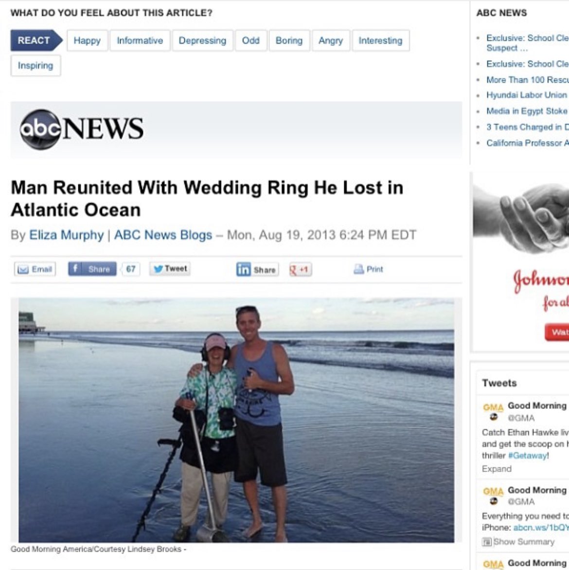 firepitmafia's tweet image. About 10 years ago I was trending…. Story was also top on #Reddit too! I Lost my wedding ring in the Atlantic Ocean while visiting Atlantic City, NJ. A complete stranger helped me find it w/ her high-tech treasure hunting gear 😊. What a memory 😎 #BeNiceToOthers