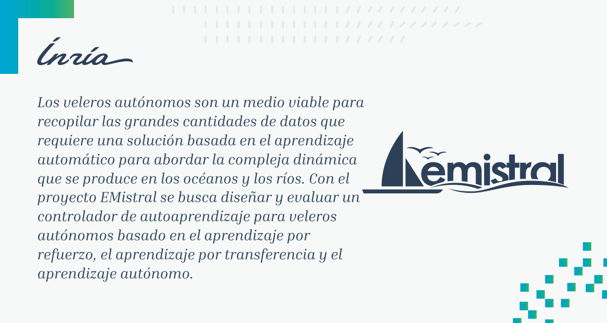 inria_chile's tweet photo. ✌️ En #Emistral⛵ desarrollamos un controlador para veleros autónomos, basado en #AprendizajeAutomatico, #IA🧠 e #IoT🤖, para recoger grandes cantidades de data oceánica y abordar la dinámica compleja que ocurre en océanos y ríos.
#CentrosANID https://t.co/zVCZl6mqYw