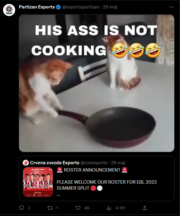 🔴⚪️ 2:0
Tommorow we play with main roster, so its gonna be easier!
Thanks to <a href="/Nedara21/">Nedara</a> and <a href="/PooEyedCripple/">Cripple</a> for subbing this week.  
Tommorow we play vs Partizan!
GG <a href="/MagazaEsports/">Magaza Esports</a>