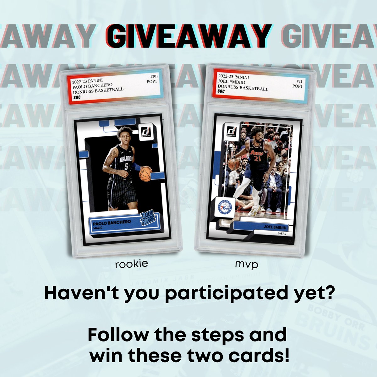 special1cards's tweet image. Have you already participated? 🤩
No? What are you waiting for? 😅

#specialonecards #gradingcards #tradingcards #giveawaycards #giveaway #NBA #nbacards #rookiecards #mvpcards