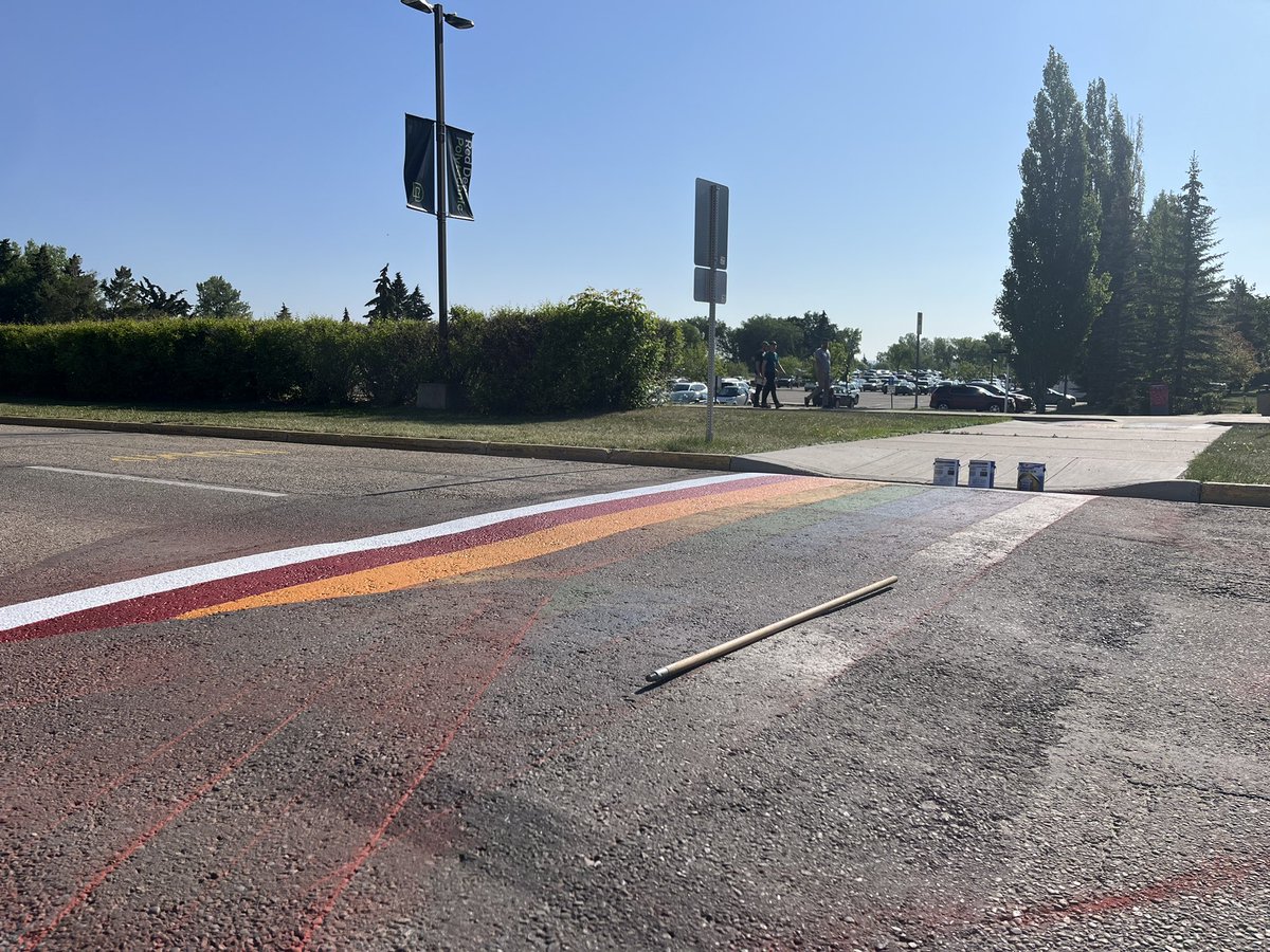 Our pride crosswalks on campus are getting a fresh new coat of paint. 🏳️‍🌈🏳️‍⚧️ #MyRDP #Pride2023