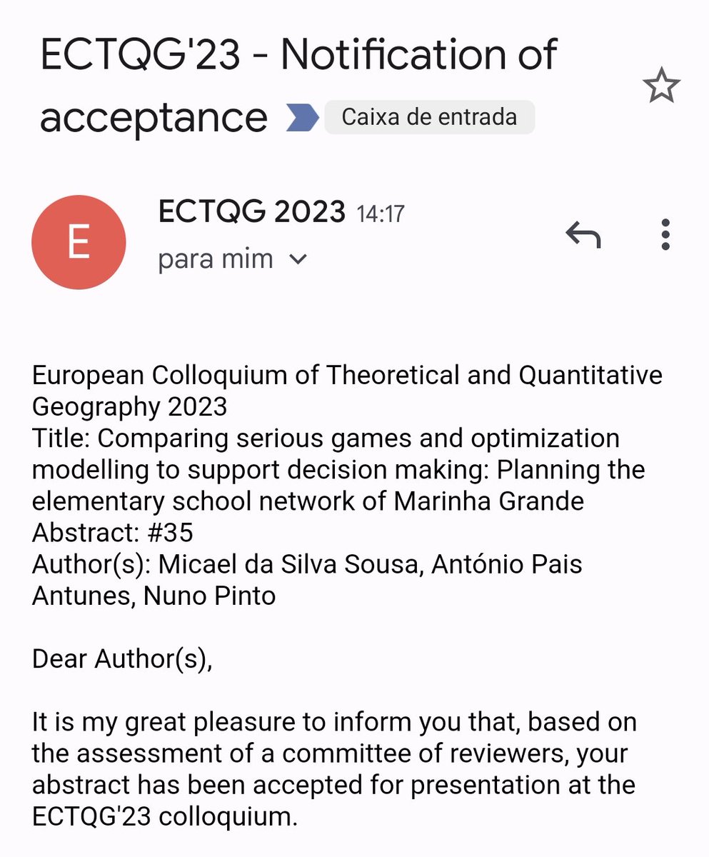 I will be presenting some of the research I've done for my PhD thesis during the European Colloquium of Theoretical and Quantitative Geography, this year at @UMinho_Oficial . Comparing  optimization to game-based planning. #planning #seriousgames #optimization #geography #games