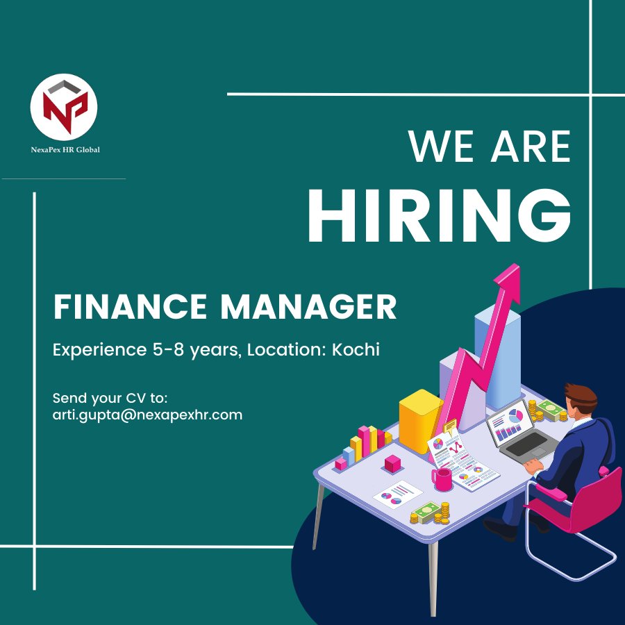 🌟 Exciting Opportunity: Finance Manager in Kochi, Kerala! 📈💼 Join one of our International clients and drive sound financial decisions. 5-8 years experience required. Email resume to arti.gupta@nexapexhr.com #FinanceManager #Kochi #HiringNow #kerala #nexapexhrglobal