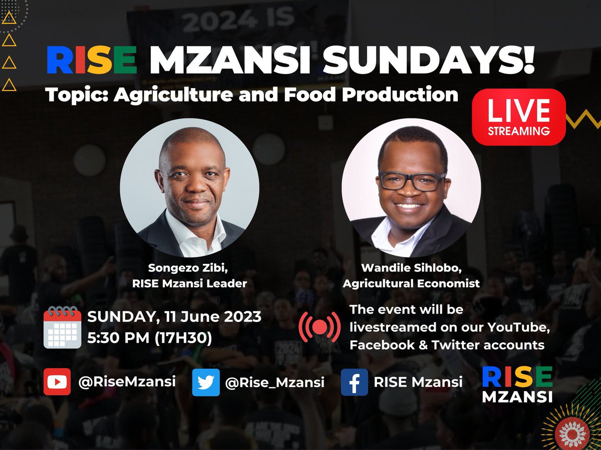 SongezoZibi's tweet photo. This Sunday I speak to my brother @WandileSihlobo on @Rise_Mzansi Sundays. https://t.co/atd04a3o8n