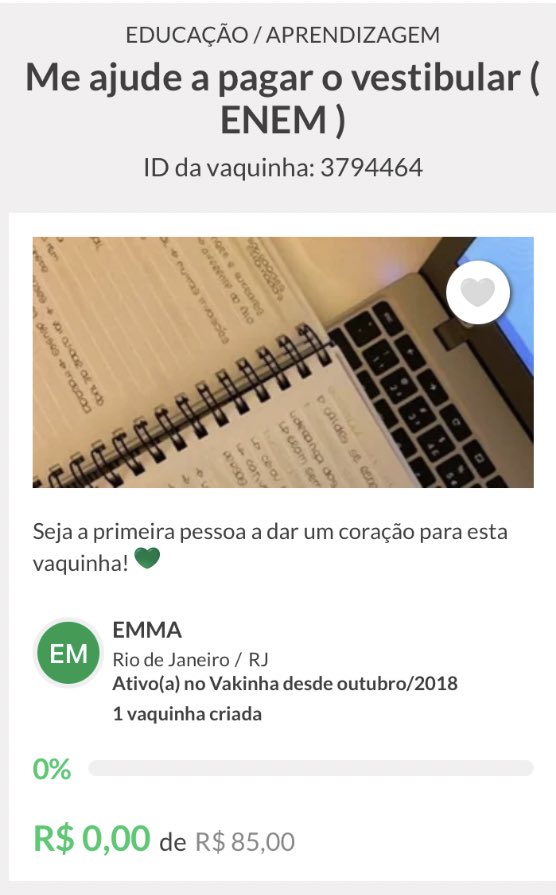 emmastudyy's tweet image. Oi, eu sou a Emma e criei essa vaquinha para conseguir pagar o ENEM!
A situação aqui em casa tá complicada, estou desempregada, meus pais estão no vermelho tem 2 meses e infelizmente eu não consigo crédito em NENHUM BANCO, estou aqui como último recurso.
Me ajudem dando RT pf