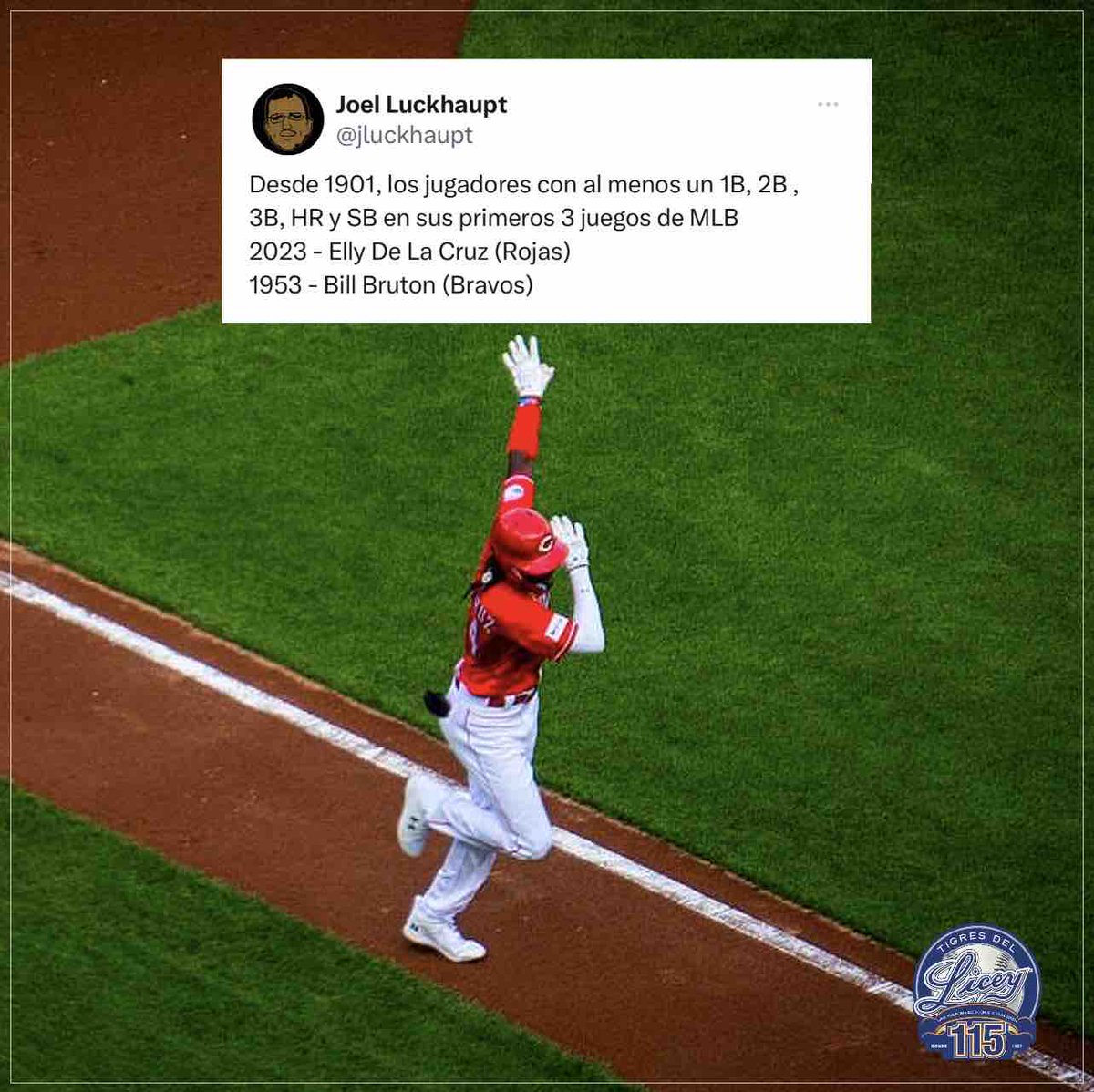 TigresdelLicey's tweet photo. Desde 1901 solo dos jugadores han hecho todo esto en sus tres primeros partidos de su carrera. 

La Cocoa pone su nombre en la historia. 😎🍫🌎

#LiceyFamily 💙 #ElGlorioso https://t.co/IQM0ltcpmN