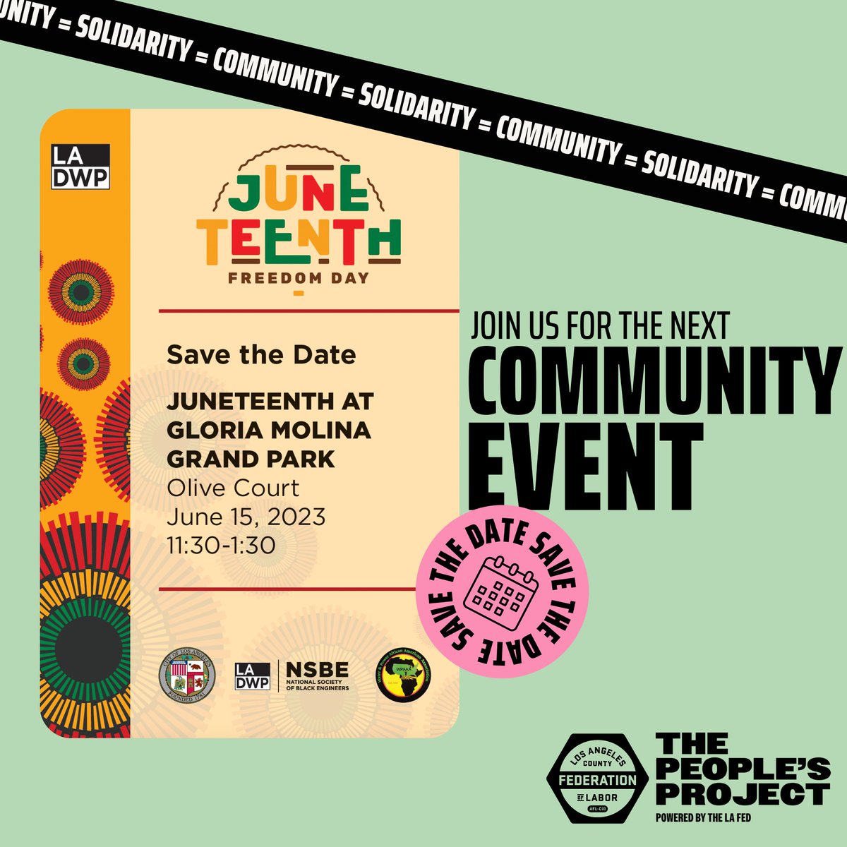 🚨 SAVE THE DATE 🚨 For Juneteenth Freedom Day event hosted by <a href="/LADWP/">LADWP</a> on Thursday, 6/15/23. Mark your calendars and we'll see you there! 📅 #Juneteenth #CommunityEvent
